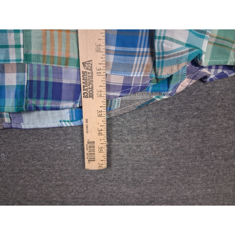 Lands End Mens Shirt 2XLT Blue Multi Patchwork Plaid Coastal Resort 100% Cotton - Picture 5 of 8